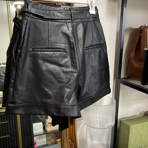 Express Super High Waisted Belted Faux Leather Shorts - Picture 7 of 7